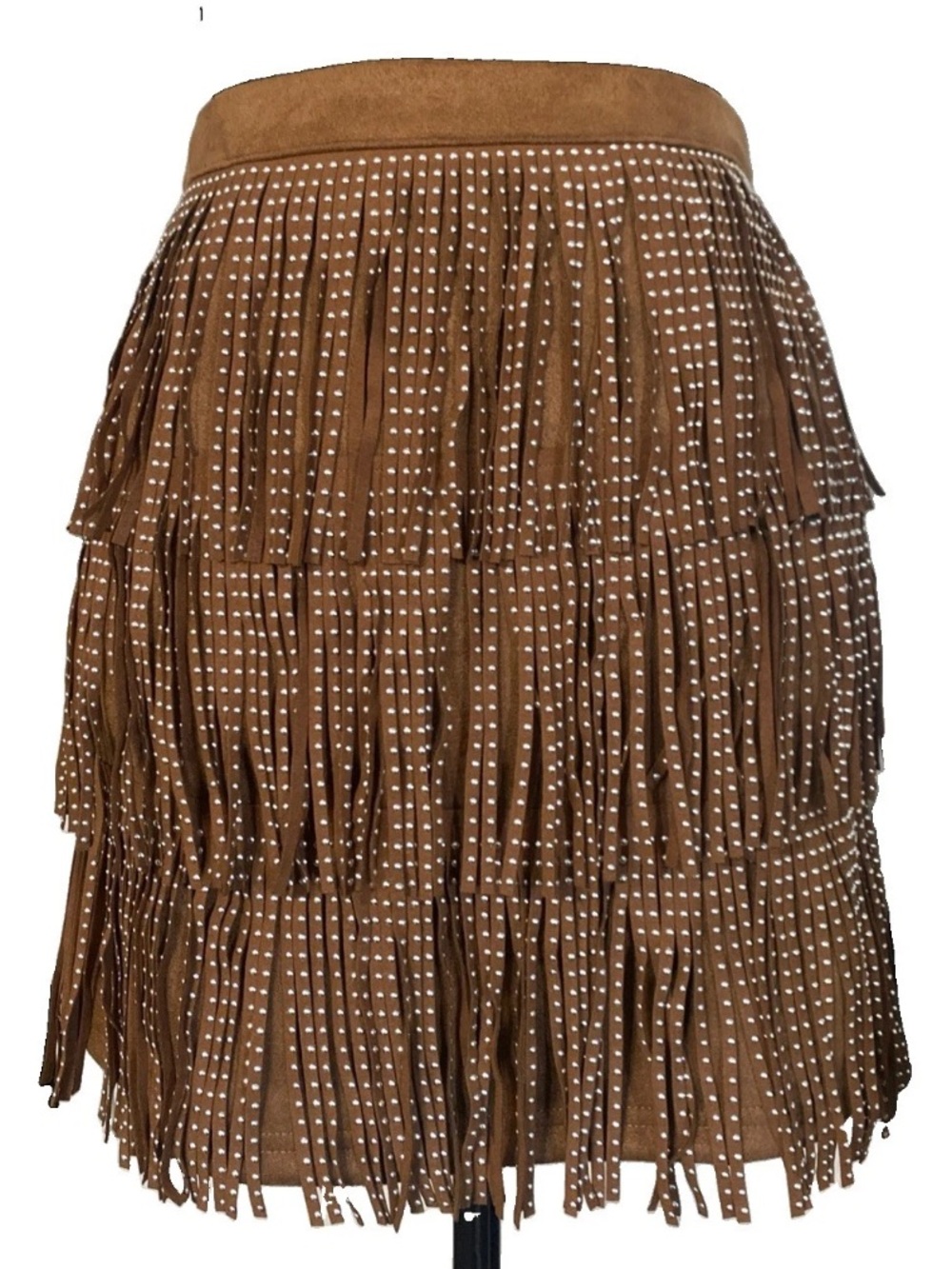 Francesca’s Mi Ami Studded Tassel  Mini Skirt  Camel Brown XS